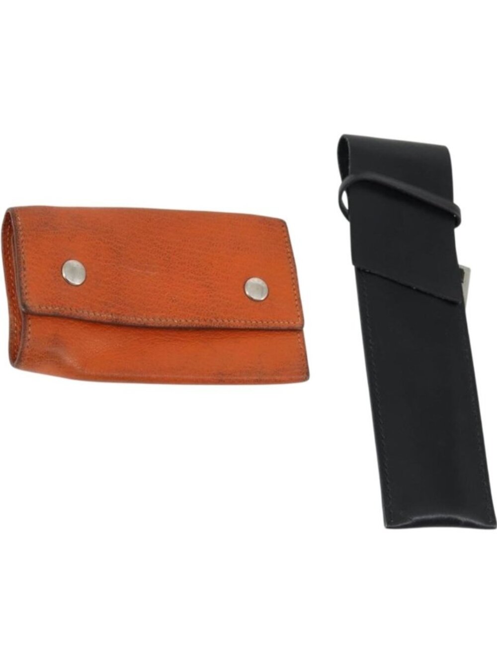 HERMES Key Case Leather 2 Set Black Orange